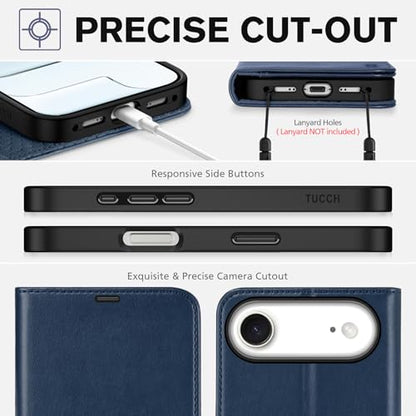 TUCCH Case Wallet for iPhone Air 6.5" 2025, RFID Blocking Folio, Dark Blue | 4 Card Holders, Kickstand, PU Leather, Magnetic Closure, Shockproof TPU Shell, Protective Flip Cover - color: Dark Blue