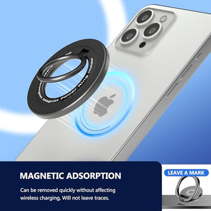Magnetic Phone Ring Holder for MagSafe,【Two-Sided Magnetic】 360° Rotation Magnet Phone Grip for iPhone 16/15/14/13/12 Series/Samsung/Google (Black) - color: Black