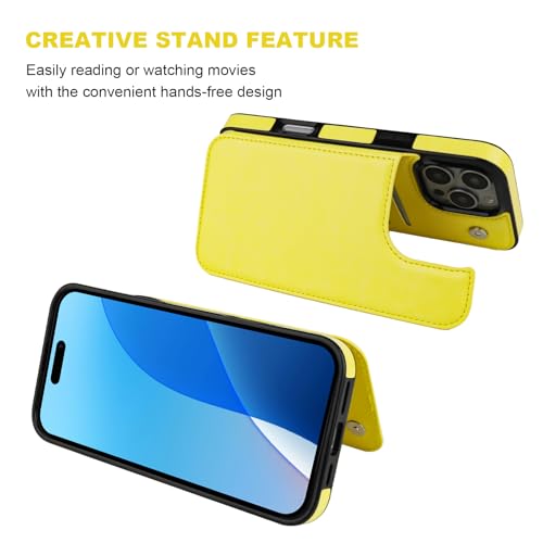 ONETOP for iPhone 16 Pro Max Wallet Case with Credit Card Holder,Yellow | Kickstand,ID/Cash Holder,Case Wallet with Card Slots,Double Magnetic Clasp,Durable PU Leather Shockproof Cover for Women Men - color: Yellow
