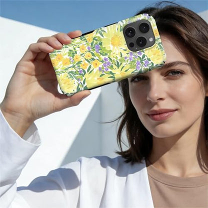 Case for iPhone 15 Pro Max | Anti-Slip Side Handle| Bold Protective Design | Compatible with MagSafe | Bright Yellow Wildflowers | - color: Bright Yellow Wildflowers, size: iPhone 15 Pro Max