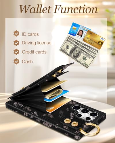 Petitian for Samsung Galaxy S22 Ultra Wallet Case, Black Butterfly - color: Black Butterfly, size: Samsung Galaxy S22 Ultra