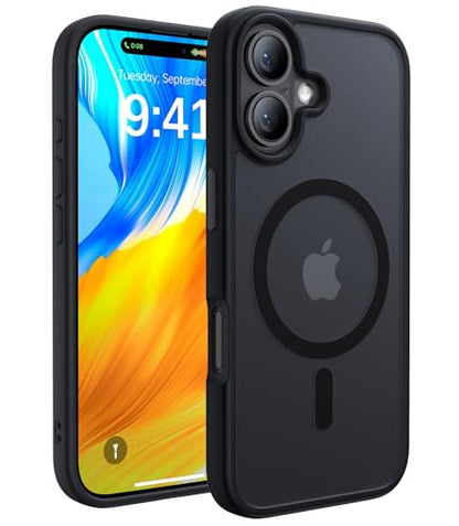 CAHEJILU Magnetic for iPhone 16 Case,[Compatible with MagSafe][Military Grade Drop Protection] Anti-Fingerprint Translucent Matte Shockproof Protective Case for iPhone 16 Phone Case 6.1",Black - color: A1-Black
