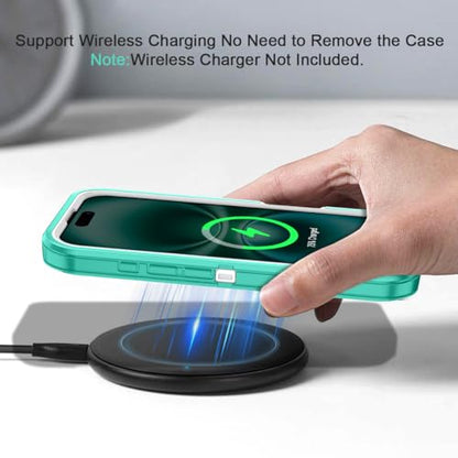 for iPhone 16 Case Heavy Duty Protective Shockproof Dropproof 3-Layer Full Body Protection [Without Screen Protector] Tough Rugged Cover for Apple iPhone 16 6.1 inch 2024,Teal/White - color: Teal/White