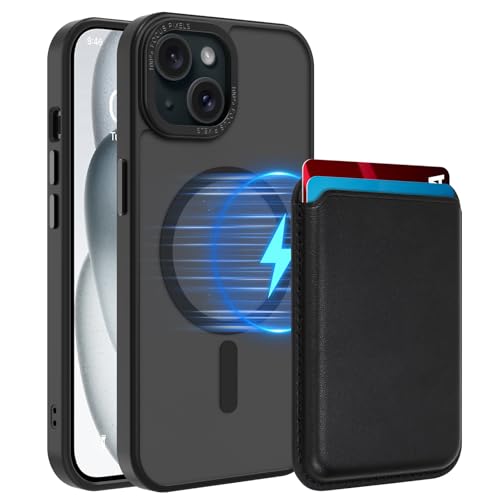 Magnetic Designed for iPhone 15 Case 6.1" 2023, Black | [Compatible with Magsafe] [with Wallet & Card Holder] [Military Drop Protection] Slim Translucent Matte Phone Case - color: Black, size: iPhone 15