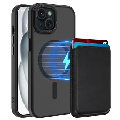 Magnetic Designed for iPhone 15 Case 6.1" 2023, Black | [Compatible with Magsafe] [with Wallet & Card Holder] [Military Drop Protection] Slim Translucent Matte Phone Case - color: Black, size: iPhone 15