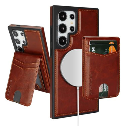 SkyEagle Compatible with Magsafe 2 in 1 Detachable Samsung Galaxy S24 Ultra Wallet Case with Card Holder Women Men Magnetic PU Leather Phone Case RFID Blocking Flip Kickstand Credit Slots,Brown - color: Brown, size: Samsung Galaxy S24 Ultra 6.8"