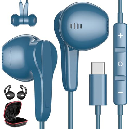USB C Headphones Wired for iPhone 17 Air 16 15 18 Pro Max Duo Plus, Blue - color: LakeBlue