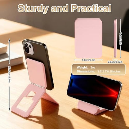 Magnetic Phone Stand, PU Leather Phone Tripod with Angle Adjustment - color: A-Pink