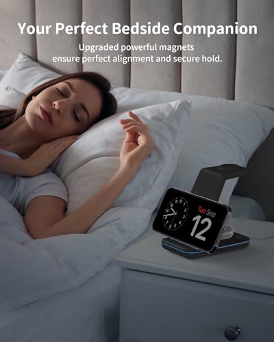 Wireless Charger for iPhone Charging Station: 3 in 1 Phone Charger Stand for iPhone 17/16/15/14/13/12/11/SE/X Pro Max Plus - Apple Watch 11/10/9/Ultra 2/8/SE/7/6/5 - AirPods 4/Pro 2/3 - color: Black
