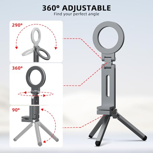 Magnetic Tripod for iPhone, Airplane Phone Holder for MagSafe Selfie Stick Adapter Travel Foldable Clip Clamp Plane Desktop Stand for iPhone 17 16 15 14 13 12 Pro Max Mini Accessories