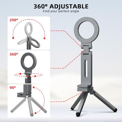 Magnetic Tripod for iPhone, Airplane Phone Holder for MagSafe Selfie Stick Adapter Travel Foldable Clip Clamp Plane Desktop Stand for iPhone 17 16 15 14 13 12 Pro Max Mini Accessories