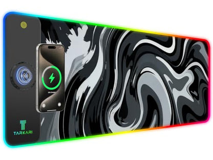 TARKARI 15W Magnetic Wireless Charging RGB Mouse Pad, 800x300mm Ink Splash - color: Black Grey