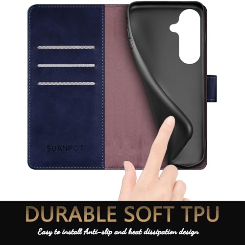 SUANPOT Compatible with Samsung Galaxy S26 Wallet case with RFID Blocking Credit Card Holder,Flip Book PU Leather Protective Cover Women Men for Samsung S26 Phone case Blue - color: Blue, size: Samsung Galaxy S26