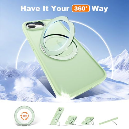 for iPhone 16e/17e Case with 360° Spin Magnetic Stand,Green | iPhone 16e/17e Phone Case 6.1",Spin Magnetic Ring Stand,Compatible with MagSafe,Military Protection,Translucent Matte - color: Green, size: iPhone 16e & iPhone 17e