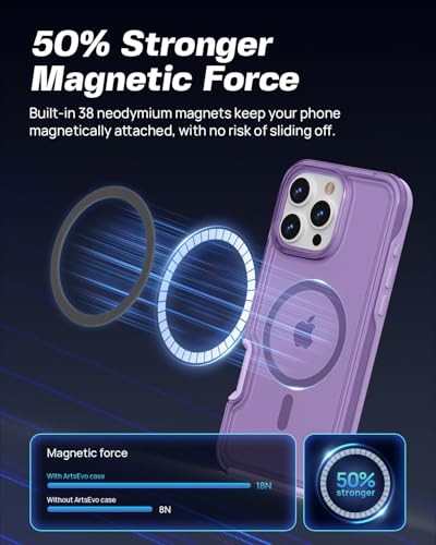 ArtsEvo Strong Magnetic for iPhone 16 Pro Max Case, Compatible with MagSafe, 360° Military-Grade Protection, Slim Translucent Matte Phone Case, Purple - color: Purple, size: iPhone 16 Pro Max