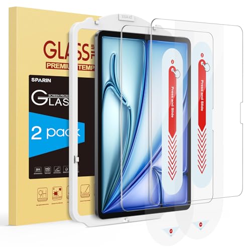 SPARIN 2 Pack Screen Protector for iPad Air 11 Inch M4/M3/M2(8th/7th/6th) | Auto-Alignment Frame, 9H Tempered Glass Film for iPad Air 11 2026/2025/2024, Apple Pencil Compatible and Case Friendly - size: iPad Air 11'' (M4/M3/M2)