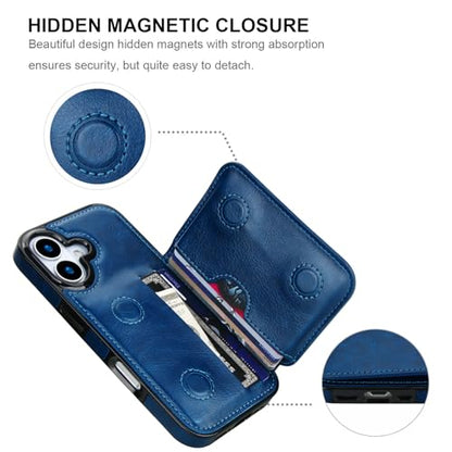 KIHUWEY Compatible with iPhone 17 Wallet Case Credit Card Holder, Premium Leather Kickstand Flip Hidden Magnetic Clasp Durable Shockproof Protective Cover for iPhone 17 6.3 inch (Blue) - color: Blue