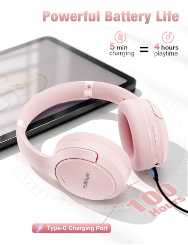 RUNOLIM Active Noise Cancelling Headphones, Wireless Bluetooth Over Ear - color: Pink