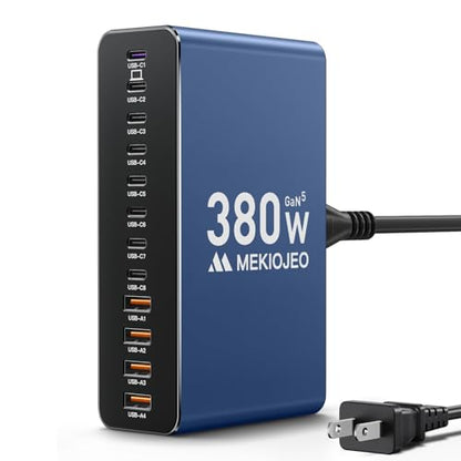 MEKIOJEO 12 Ports Aluminum Alloy 380W Charging Station USB C Charger Block - color: Blue