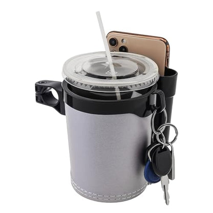 3-in-1 Universal Bike Cup Holder with Cell Phone Case Keys Hook, Black Gray - color: black gray