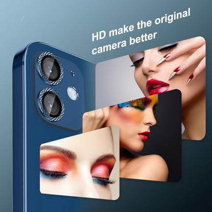 Camera Lens Protector Compatible for iPhone 12/12 Mini/11 Camera Cover Tempered Glass,HD Anti-Scratch Full Cover Metal Ring Ultra Thin/Clear - Shiny Blue