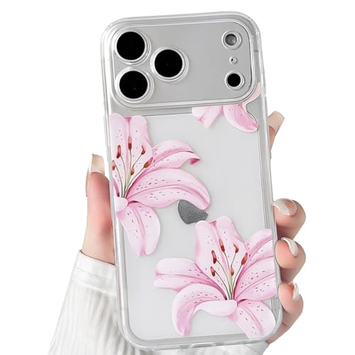 NITITOP Compatible with iPhone 17 Pro Max Case Clear Cute Pink Lily Blossom Floral Flowers Pattern for Girls Women Soft TPU Transparent Shockproof Protective Phone Cover - Flower - color: Flower, size: iPhone 17 Pro Max