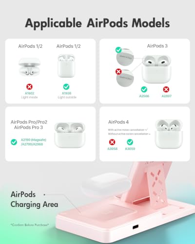 GETPALS Wireless Charger iPhone Charging Station for Apple Multiple Devices - color: Pink