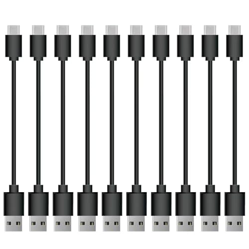 Short USB Type C Cable, 10 Pack 0.5FT USB 2.0 Cables Black