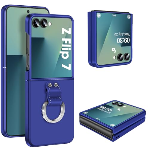 Z Flip 7 Case for Samsung Galaxy Z Flip7 5G, Ring Case for Women Silky Touch Slim Hard PC Matte Back Cover Ultra Thin Z Flip 7 Phone Case Anti-Scratch Protective Cases for Samsung Z Flip 7 5G (Blue) - color: Blue