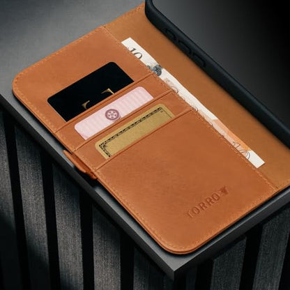 TORRO Leather Case Compatible with iPhone 17 6.3" 2025 - Premium Leather Wallet Flip Case with Kickstand and Card Slots (Compatible with Official MagSafe Chargers) - Light Brown - color: Light Brown, size: iPhone 17