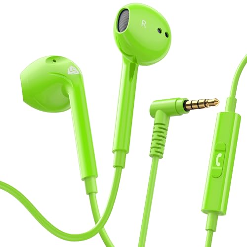 LUDOS Zenith Wired Earbuds in-Ear Headphones, 5 Year Warranty, Earphones with Microphone, Corded for 3.5mm Jack Ear Buds for iPhone, Samsung, Computer, Laptop, Kids, School Students, Woman - Green - color: Green, style: 3.5 mm