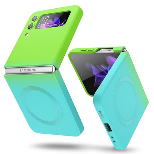 Compatible with Galaxy Z Flip 4 Case, Magnetic Gradient Color | Soft TPU Phone Cover with Camera Lens Protector Cover for Galaxy Z Flip 4 6.7 Inch, Green to Blue Gradient(10-35) - color: Green & Blue
