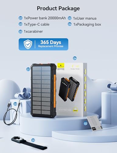 Solar Charger Portable Power Bank 20000mah External Battery Pack for iphone - color: Orange-Black