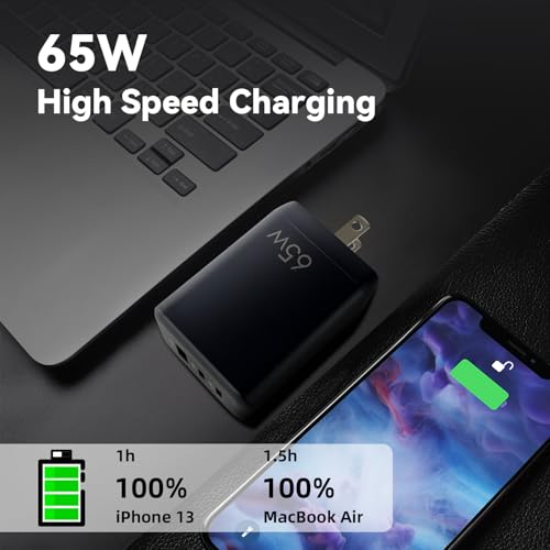 EP 65W USB C Charger Block, PPS GaN 3-Port Compact Foldable Power Adapter