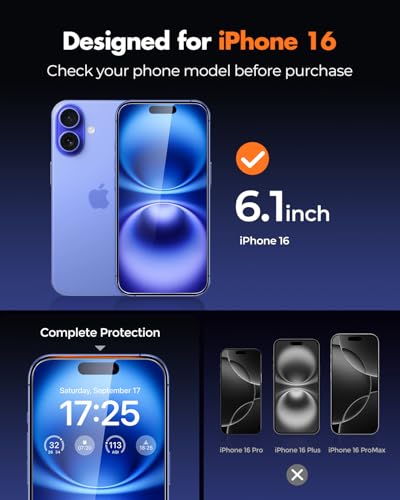 UNBREAKcable 3-Pack Screen Protector for iPhone 16 Tempered Glass | Shatterproof, Easy Install, 9H Hardness, 99.99% HD Clear, Bubble-Free, Anti-Fingerprint, Scratch Resistant, Case Friendly - size: iPhone 16