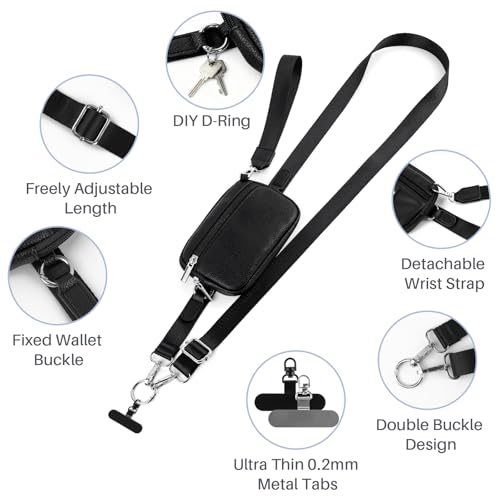 Clip and Go Strap for Phone with Wallet Crossbody - color: Black, size: Large