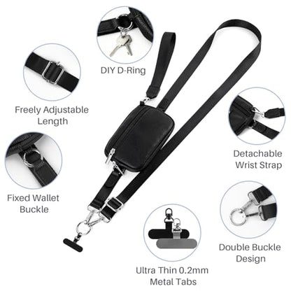 Clip and Go Strap for Phone with Wallet Crossbody - color: Black, size: Large