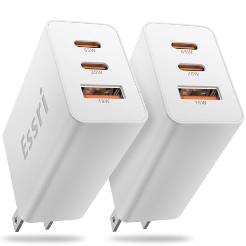 Essri 2-Pack 65W USB C Charger Block, 3-Port PD 3.0 Fast Charging Wall Plug - color: White