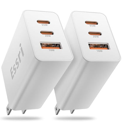 Essri 2-Pack 65W USB C Charger Block, 3-Port PD 3.0 Fast Charging Wall Plug - color: White
