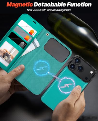OCASE for iPhone 17 Pro Detachable Wallet Case with Card Holder, 2 in 1 PU Leather Flip Folio with RFID Blocking Stand Wrist Strap Shockproof Phone Cover 6.3 Inch 2025, Blue Green - color: Blue Green, size: iPhone 17 Pro