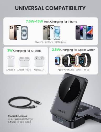 Lamicall Magnetic 3 in 1 Foldable Charging Station for Apple MagSafe - color: Black