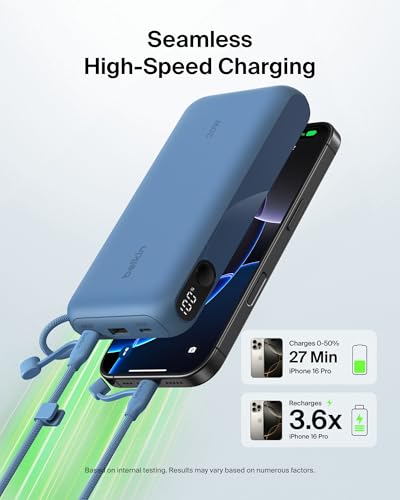 Belkin 20000mAh 20W Power Bank, Digital Display, 2 USB C and USB A Ports - color: Blue, style: 20K mAh