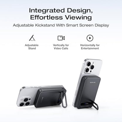 EF ECOFLOW Rapid Mag Power Bank, Qi2 Certified 15W Ultra-Fast MagSafe-Compatible Portable Charger, 10,000mAh Magnetic Power Charger with Foldable Stand, for iPhone 17/16/15. - color: Black