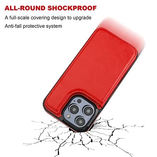ONETOP for iPhone 14 Pro Wallet Case with Credit Card Holder,Red | Kickstand,ID/Cash Holder,Case Wallet with Card Slots,Double Magnetic Clasp,Durable PU Leather Shockproof Cover for Women Men - color: Red