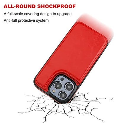 ONETOP for iPhone 14 Pro Wallet Case with Credit Card Holder,Red | Kickstand,ID/Cash Holder,Case Wallet with Card Slots,Double Magnetic Clasp,Durable PU Leather Shockproof Cover for Women Men - color: Red
