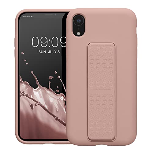 kwmobile Case for Apple iPhone XR Case - Soft TPU Cover with Silicone Coating - with Hand Strap and Stand Function - Shockproof - Dusty Pink - color: dusty pink
