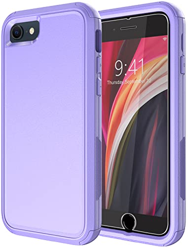 Diverbox Designed for iPhone SE case with Screen Protector Heavy Duty Shockproof Shock-Resistant Cases for Apple iPhone se Phone 2022/2020 Release (Purple) - color: Purple