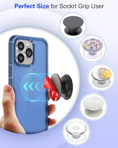 volport Sticky Adhesive Pads for Pops Socket Base: 5 Pcs 1.38" Strong Round Double Sided Replacement Sticker for Collapsible Phone Grip Stand, Very High Bond Tape for iPhone Popgrips Mount