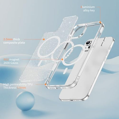 LEMAXELERS Cute Clear Sparkly for iPhone 15 Magnetic Case -Clear SF | Glitter Anti-Yellowing Slim TPU Bumper Compatible with Magsafe Shockproof Protective Transparent Cover - color: Clear, size: iPhone 15