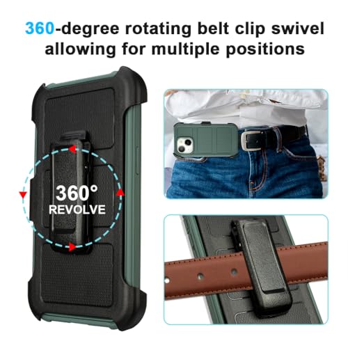 for Defender Case iPhone 13 Phone Case with Belt Clip Heavy Duty Dark Green | Protective iPhone 13 Cases Kickstand Rugged with 2 Layers of Sturdy, Shockproof Phone Cover for iPhone13 Case Black 6.1 inch - color: Dark Green